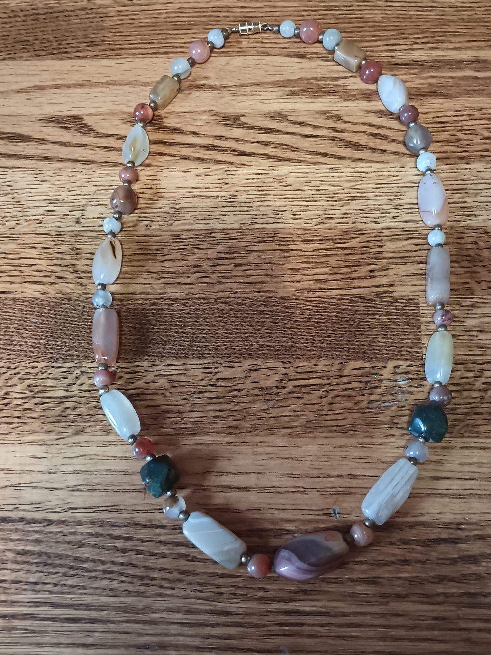 Vintage Agate Jasper Chunky Stone Beads Necklace 18"